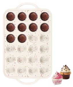 Silicone mini muffin pan with solid handles making it sturdy.